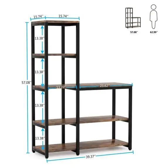 5-Tier Bookshelf, Ladder Conner Bookshelves Etagere Bookcase, 8 Shelves Display Rack Storage Shelf for Living Room and Office Brown