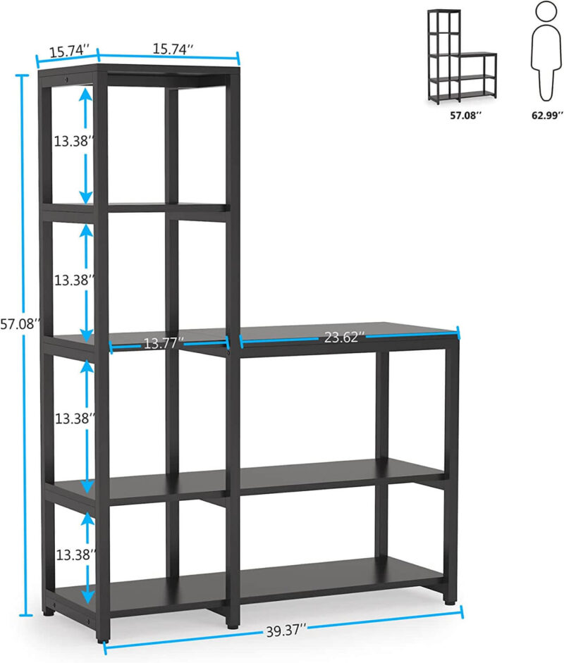 5-Tier Bookshelf, Ladder Conner Bookshelves Etagere Bookcase, 8 Shelves Display Rack Storage Shelf for Living Room and Office Black
