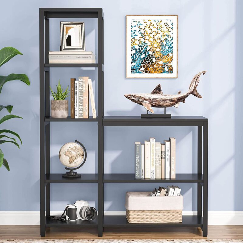 5-Tier Bookshelf, Ladder Conner Bookshelves Etagere Bookcase, 8 Shelves Display Rack Storage Shelf for Living Room and Office Black