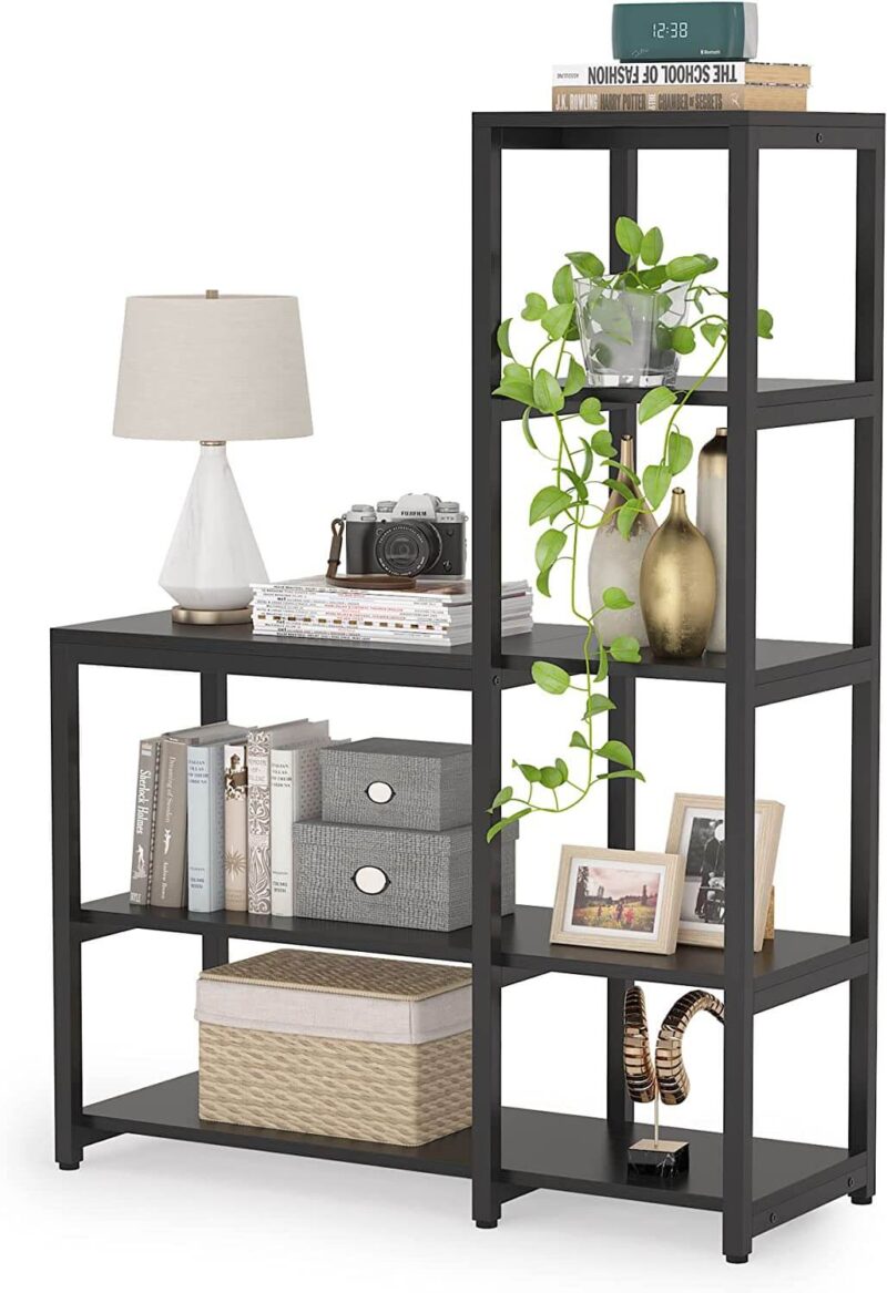 5-Tier Bookshelf, Ladder Conner Bookshelves Etagere Bookcase, 8 Shelves Display Rack Storage Shelf for Living Room and Office Black
