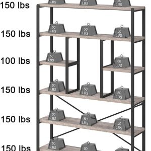 6 Tier Tall Bookshelf, Modern Large Wide Book Rack Storage, Open Display Book Shelf Organizer for Bedroom Living Room Office Grey