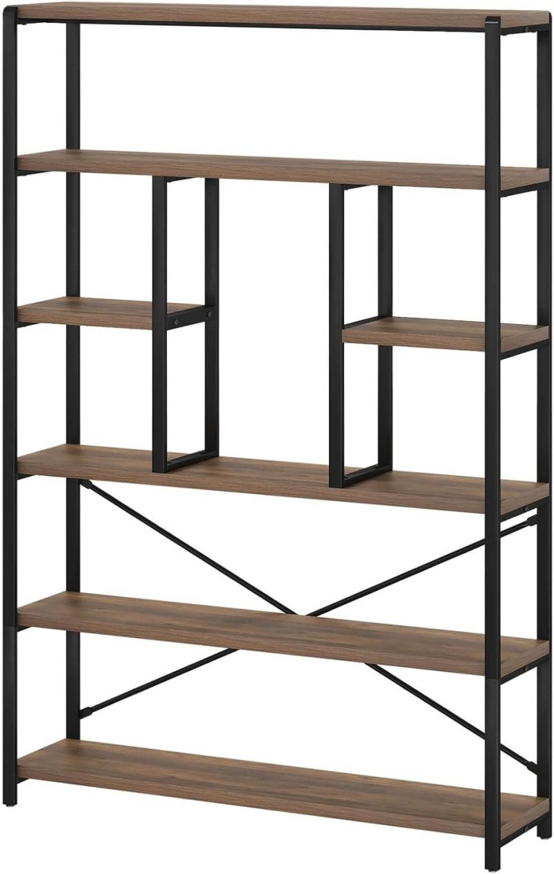 6 Tier Tall Bookshelf, Modern Large Wide Book Rack Storage, Open Display Book Shelf Organizer for Bedroom Living Room Office Oak