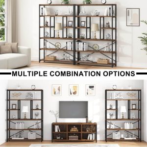 6 Tier Tall Bookshelf, Modern Large Wide Book Rack Storage, Open Display Book Shelf Organizer for Bedroom Living Room Office Brown