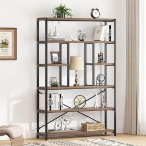 6 Tier Tall Bookshelf, Modern Large Wide Book Rack Storage, Open Display Book Shelf Organizer for Bedroom Living Room Office Oak