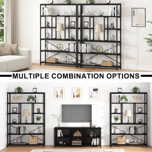 6 Tier Tall Bookshelf, Modern Large Wide Book Rack Storage, Open Display Book Shelf Organizer for Bedroom Living Room Office Black
