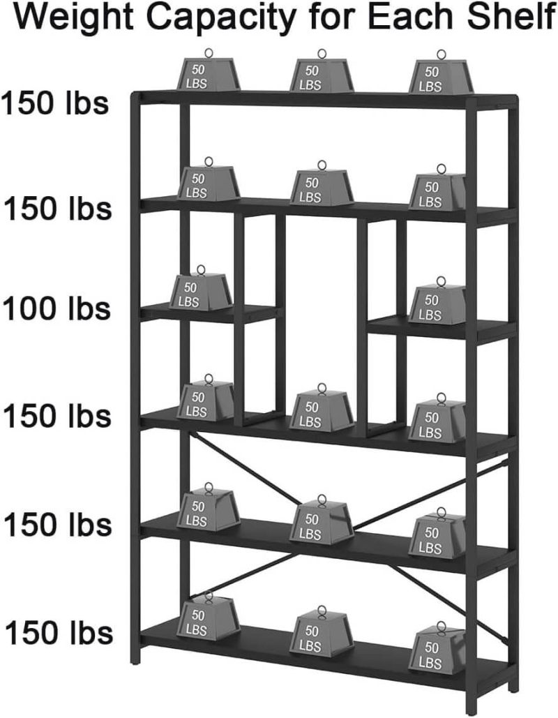 6 Tier Tall Bookshelf, Modern Large Wide Book Rack Storage, Open Display Book Shelf Organizer for Bedroom Living Room Office Black