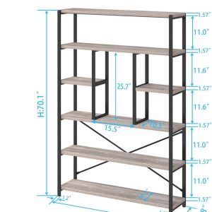 6 Tier Tall Bookshelf, Modern Large Wide Book Rack Storage, Open Display Book Shelf Organizer for Bedroom Living Room Office Grey
