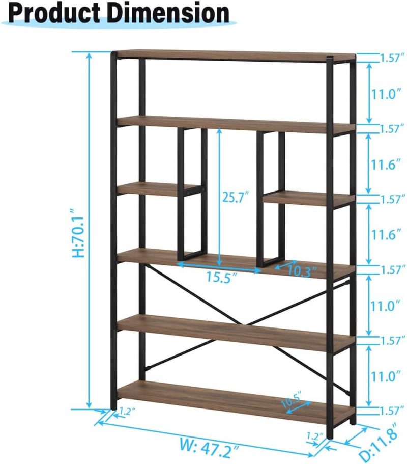 6 Tier Tall Bookshelf, Modern Large Wide Book Rack Storage, Open Display Book Shelf Organizer for Bedroom Living Room Office Oak
