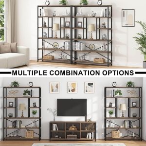 6 Tier Tall Bookshelf, Modern Large Wide Book Rack Storage, Open Display Book Shelf Organizer for Bedroom Living Room Office Oak