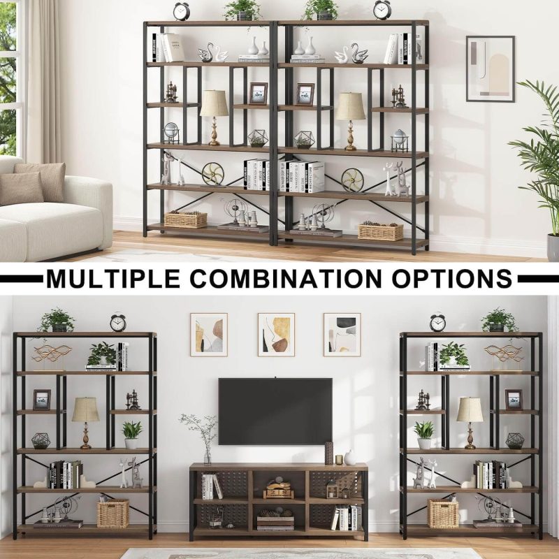 6 Tier Tall Bookshelf, Modern Large Wide Book Rack Storage, Open Display Book Shelf Organizer for Bedroom Living Room Office Oak