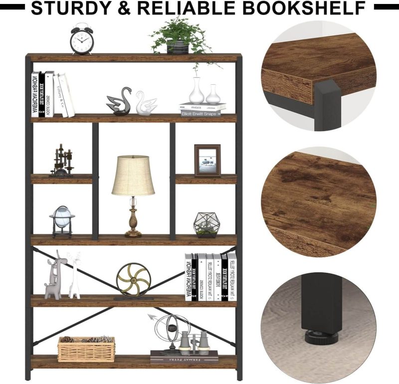 6 Tier Tall Bookshelf, Modern Large Wide Book Rack Storage, Open Display Book Shelf Organizer for Bedroom Living Room Office Brown