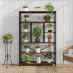 6 Tier Tall Bookshelf, Modern Large Wide Book Rack Storage, Open Display Book Shelf Organizer for Bedroom Living Room Office Brown