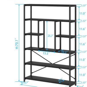 6 Tier Tall Bookshelf, Modern Large Wide Book Rack Storage, Open Display Book Shelf Organizer for Bedroom Living Room Office Black