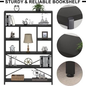 6 Tier Tall Bookshelf, Modern Large Wide Book Rack Storage, Open Display Book Shelf Organizer for Bedroom Living Room Office Black