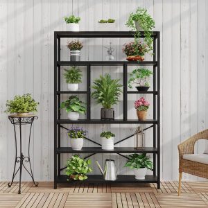 6 Tier Tall Bookshelf, Modern Large Wide Book Rack Storage, Open Display Book Shelf Organizer for Bedroom Living Room Office Black