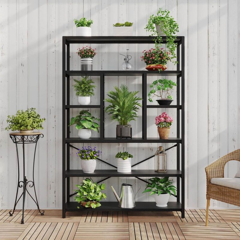 6 Tier Tall Bookshelf, Modern Large Wide Book Rack Storage, Open Display Book Shelf Organizer for Bedroom Living Room Office Black