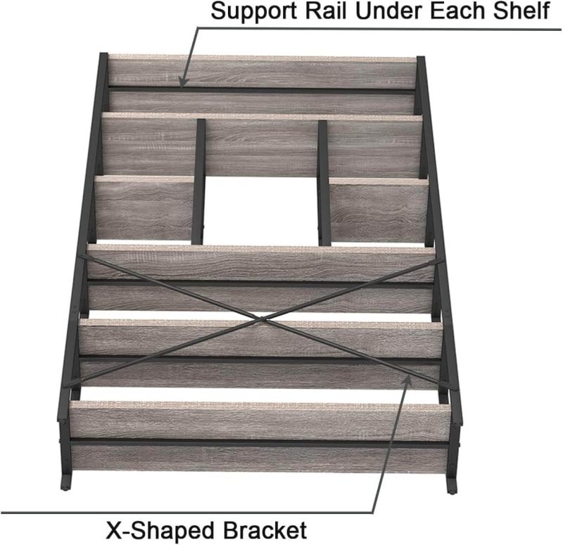 6 Tier Tall Bookshelf, Modern Large Wide Book Rack Storage, Open Display Book Shelf Organizer for Bedroom Living Room Office Grey