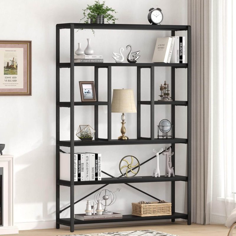 6 Tier Tall Bookshelf, Modern Large Wide Book Rack Storage, Open Display Book Shelf Organizer for Bedroom Living Room Office Black