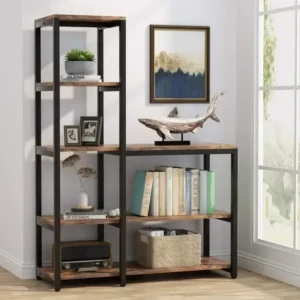 5-Tier Bookshelf, Ladder Conner Bookshelves Etagere Bookcase, 8 Shelves Display Rack Storage Shelf for Living Room and Office Brown