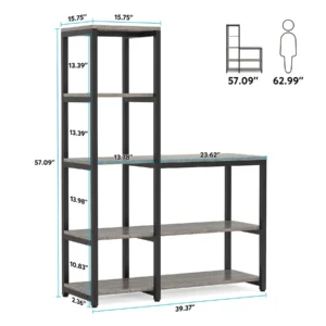 5-Tier Bookshelf, Ladder Conner Bookshelves Etagere Bookcase, 8 Shelves Display Rack Storage Shelf for Living Room and Office Gray