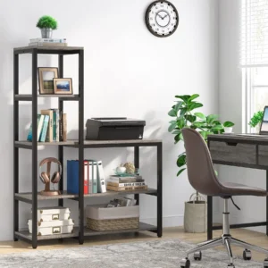 5-Tier Bookshelf, Ladder Conner Bookshelves Etagere Bookcase, 8 Shelves Display Rack Storage Shelf for Living Room and Office Gray