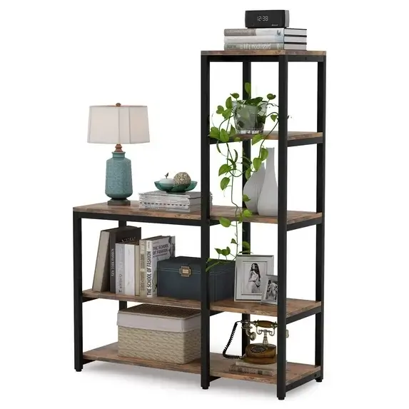 5-Tier Bookshelf, Ladder Conner Bookshelves Etagere Bookcase, 8 Shelves Display Rack Storage Shelf for Living Room and Office Brown