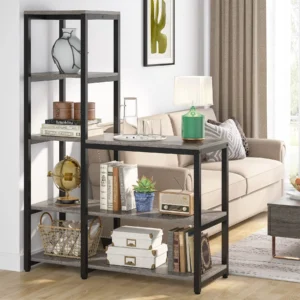 5-Tier Bookshelf, Ladder Conner Bookshelves Etagere Bookcase, 8 Shelves Display Rack Storage Shelf for Living Room and Office Gray