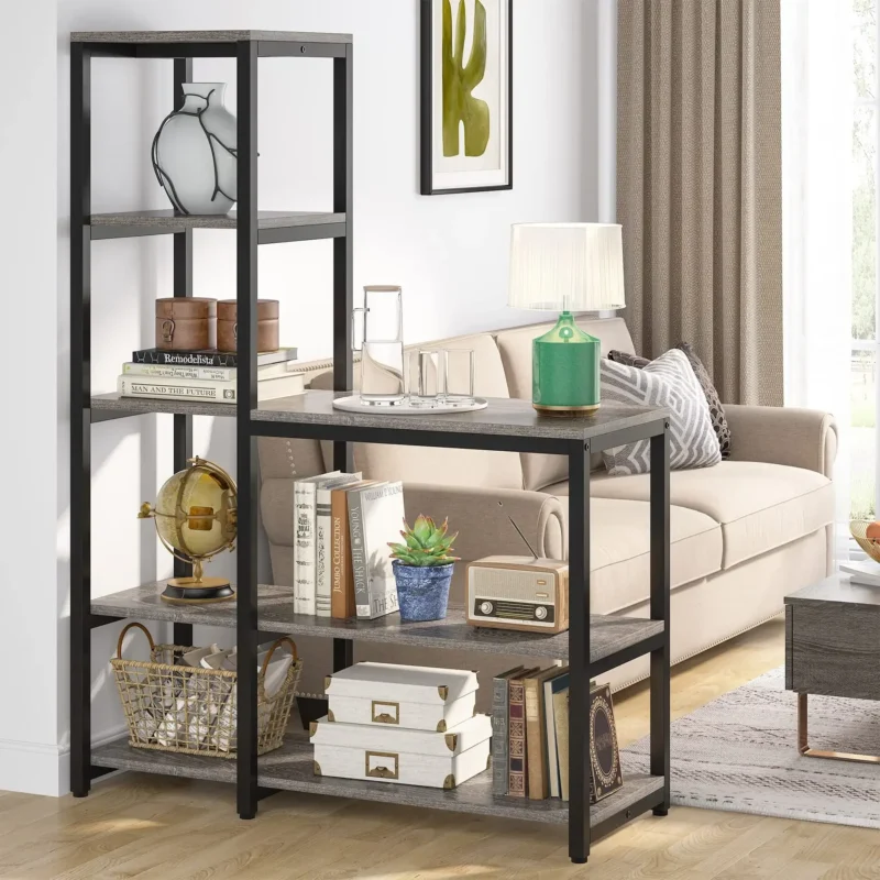 5-Tier Bookshelf, Ladder Conner Bookshelves Etagere Bookcase, 8 Shelves Display Rack Storage Shelf for Living Room and Office Gray